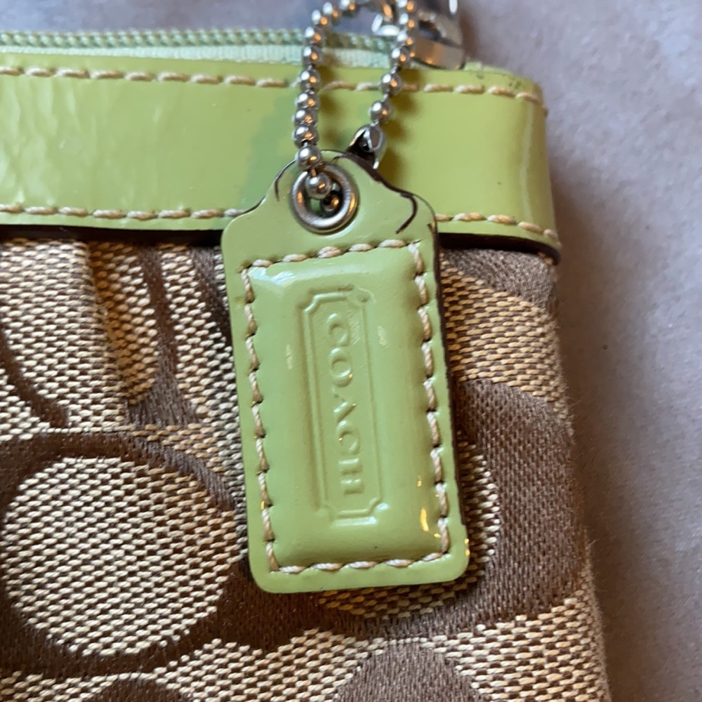 Coach green and tan wristlet - Picture 3 of 10